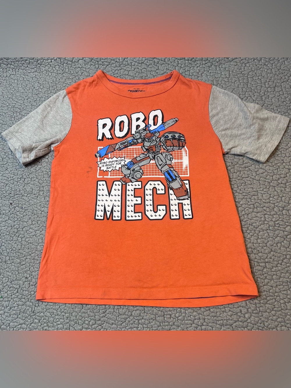 OshKosh B'gosh Little Boys T Shirt Size 7 Orange Graphic Print Robot Themed
